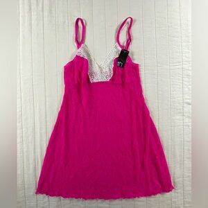 Felina Vibrant Pink Stretch Lace Chemise Lingerie White Lace Small